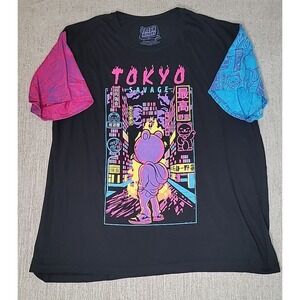 Tokyo‎ Savage Fresh Laundry Neon Bear Colorblock Black Pink Blue Men's 4XL Shirt